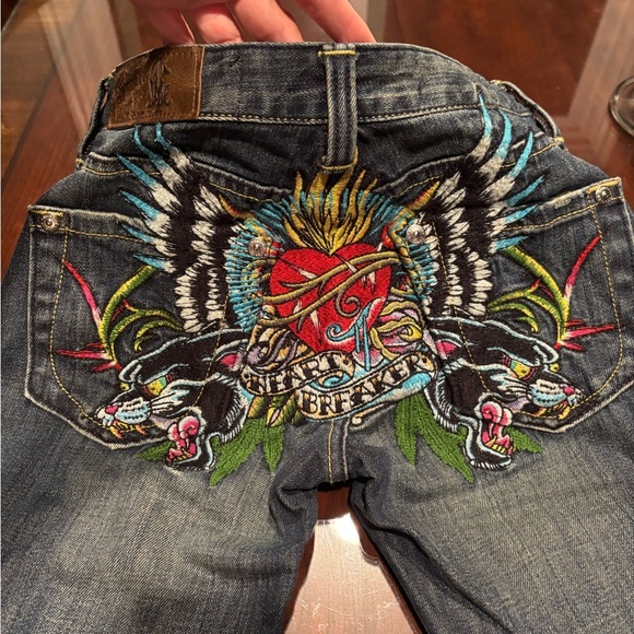Christian Audigier Blue Jeans with Colorful Embroidery - Picture 1 of 15